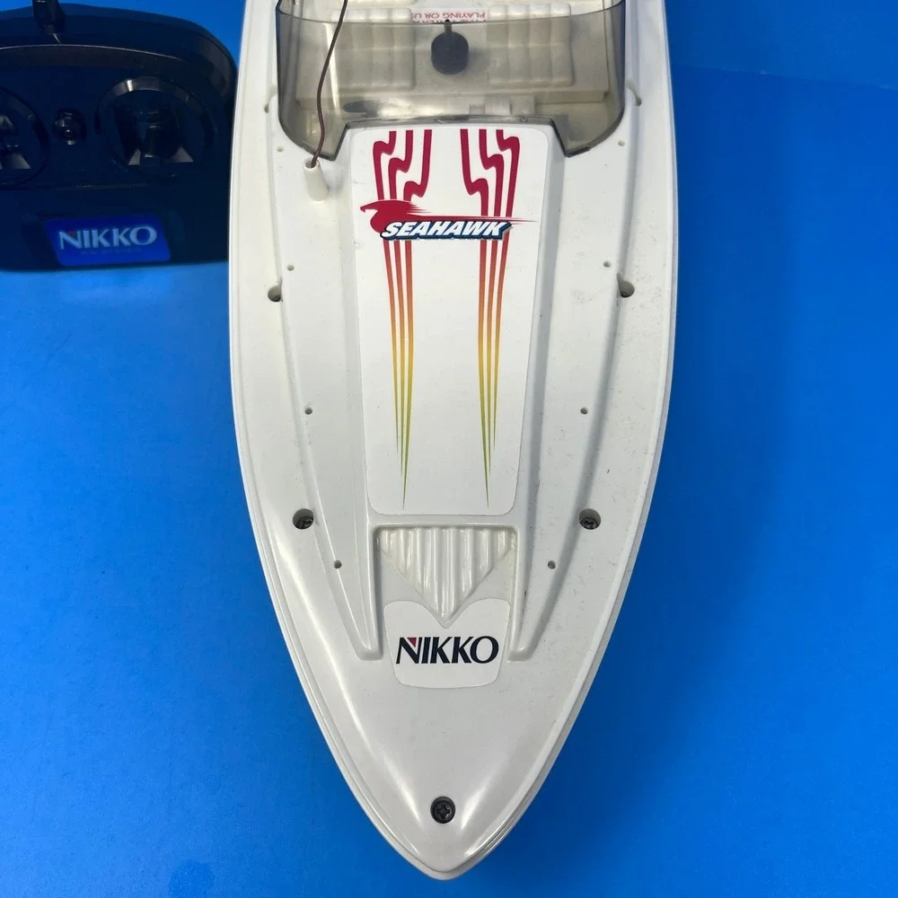 Nikko Sea Hawk RC Speedboat‎ White Blue Vintage 19010H Radio Control Toy
